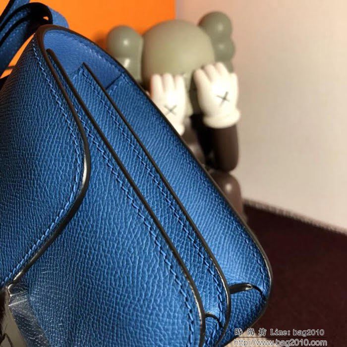 HERMES愛馬仕 空姐包 constance 松石藍 EPSOM 18cm 銀扣 蠟線縫製 單肩斜挎包  Ama1509
